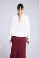 Pull Col Rond Cachemire Bouclé Candice - Blanc