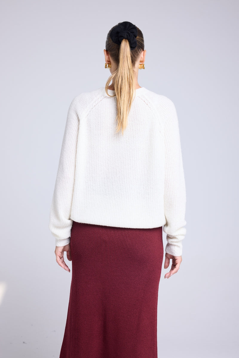 Pull Col Rond Cachemire Bouclé Candice - Blanc