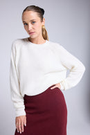 Pull Col Rond Cachemire Bouclé Candice - Blanc