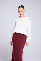 Jersey de Cuello Redondo Cachemira Rizada Candice - Blanco