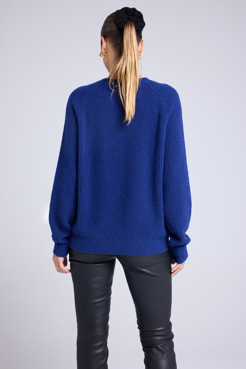 Pull Col Rond Cachemire Bouclé Candice - Bleu Marine