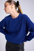 Pull Col Rond Cachemire Bouclé Candice - Bleu Marine