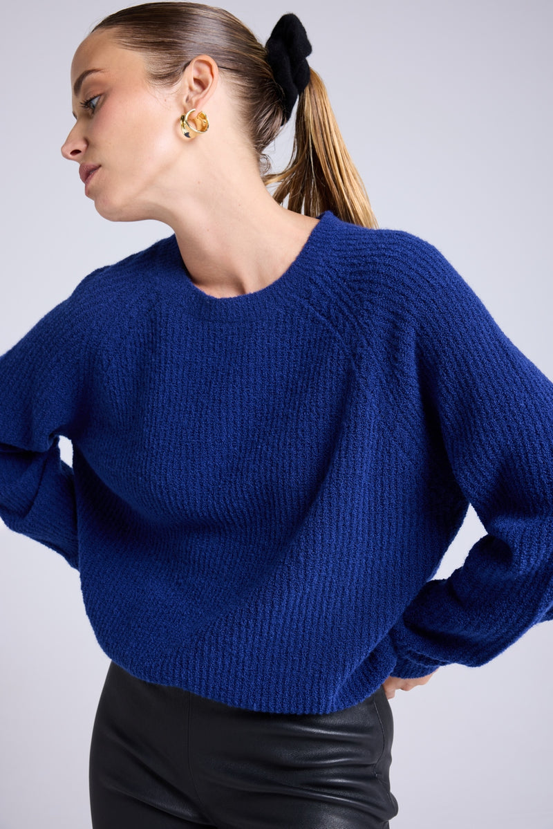Pull Col Rond Cachemire Bouclé Candice - Bleu Marine