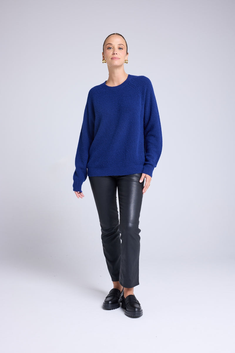 Pull Col Rond Cachemire Bouclé Candice - Bleu Marine