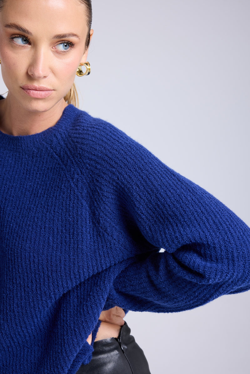 Pull Col Rond Cachemire Bouclé Candice - Bleu Marine