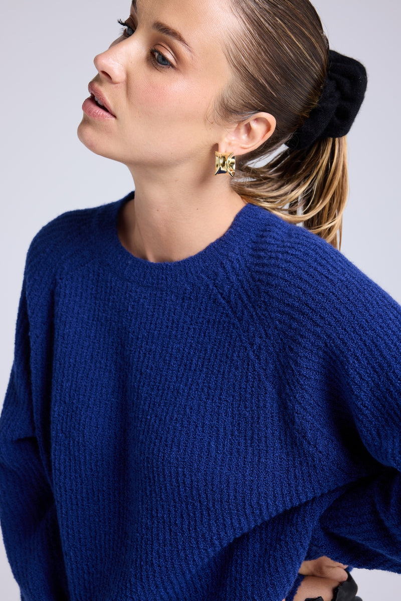 Pull Col Rond Cachemire Bouclé Candice - Bleu Marine