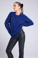 Pull Col Rond Cachemire Bouclé Candice - Bleu Marine