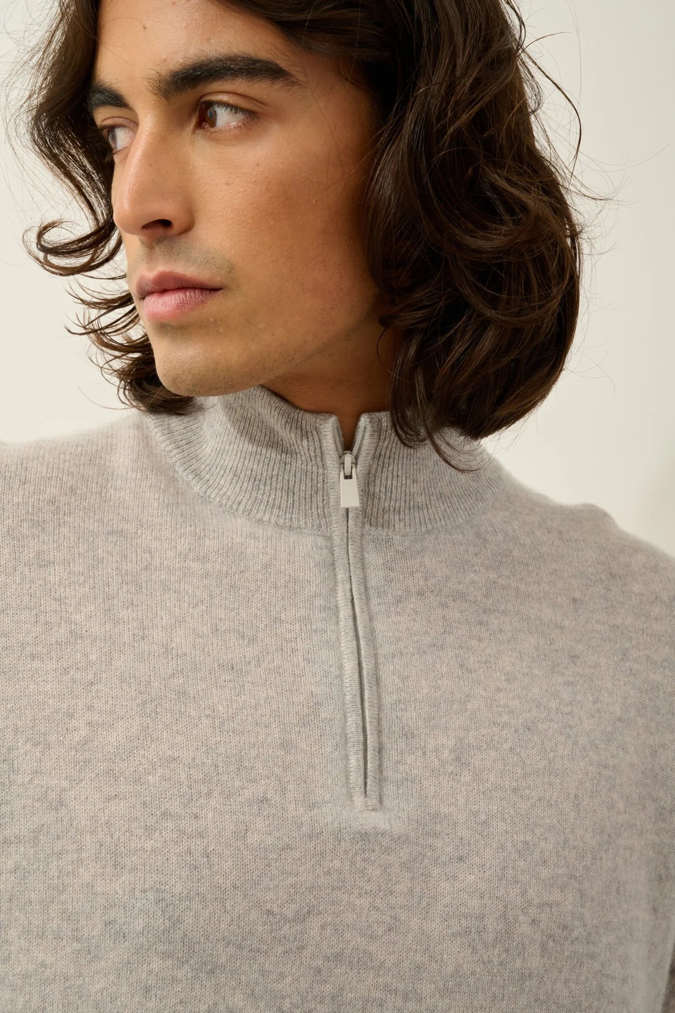 Jersey con cuello camionero - Candice - Gris claro jaspeado