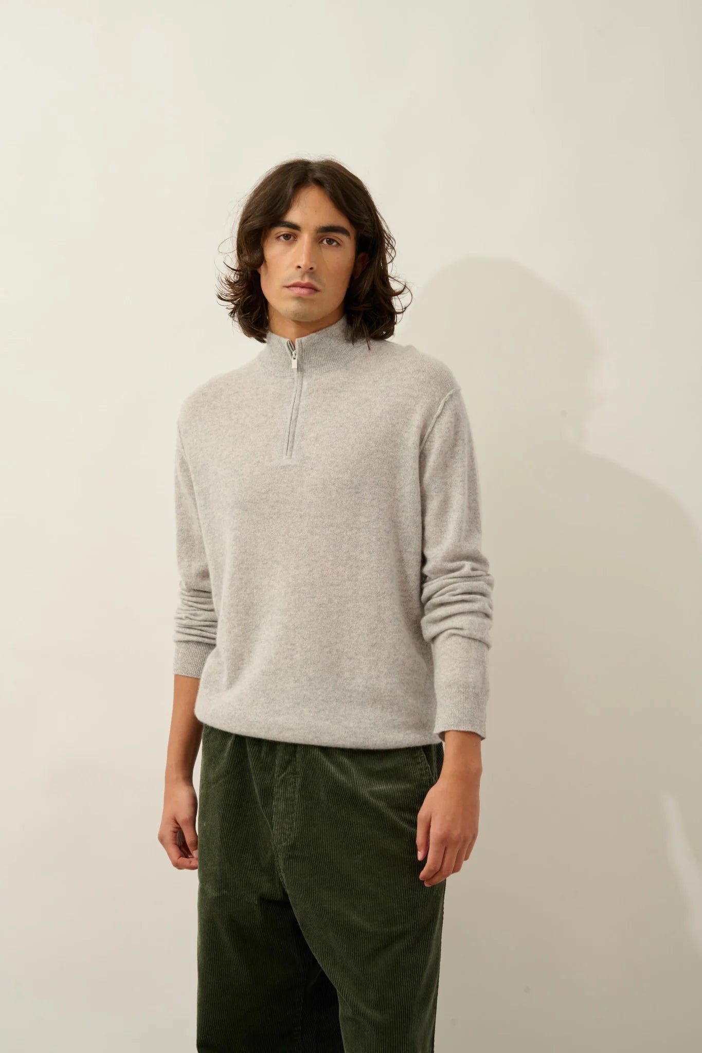 Jersey con cuello camionero - Candice - Gris claro jaspeado