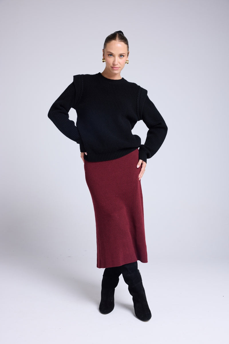 Pull Col Rond Epaules Structurées Carla - Noir