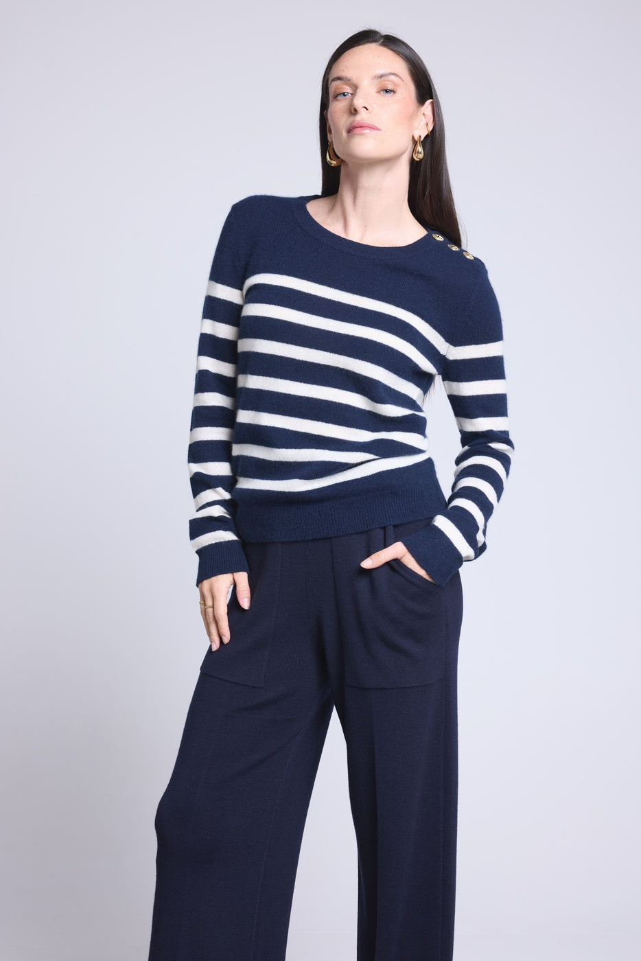 Carole Marinière Jumper - Navy and White - Women