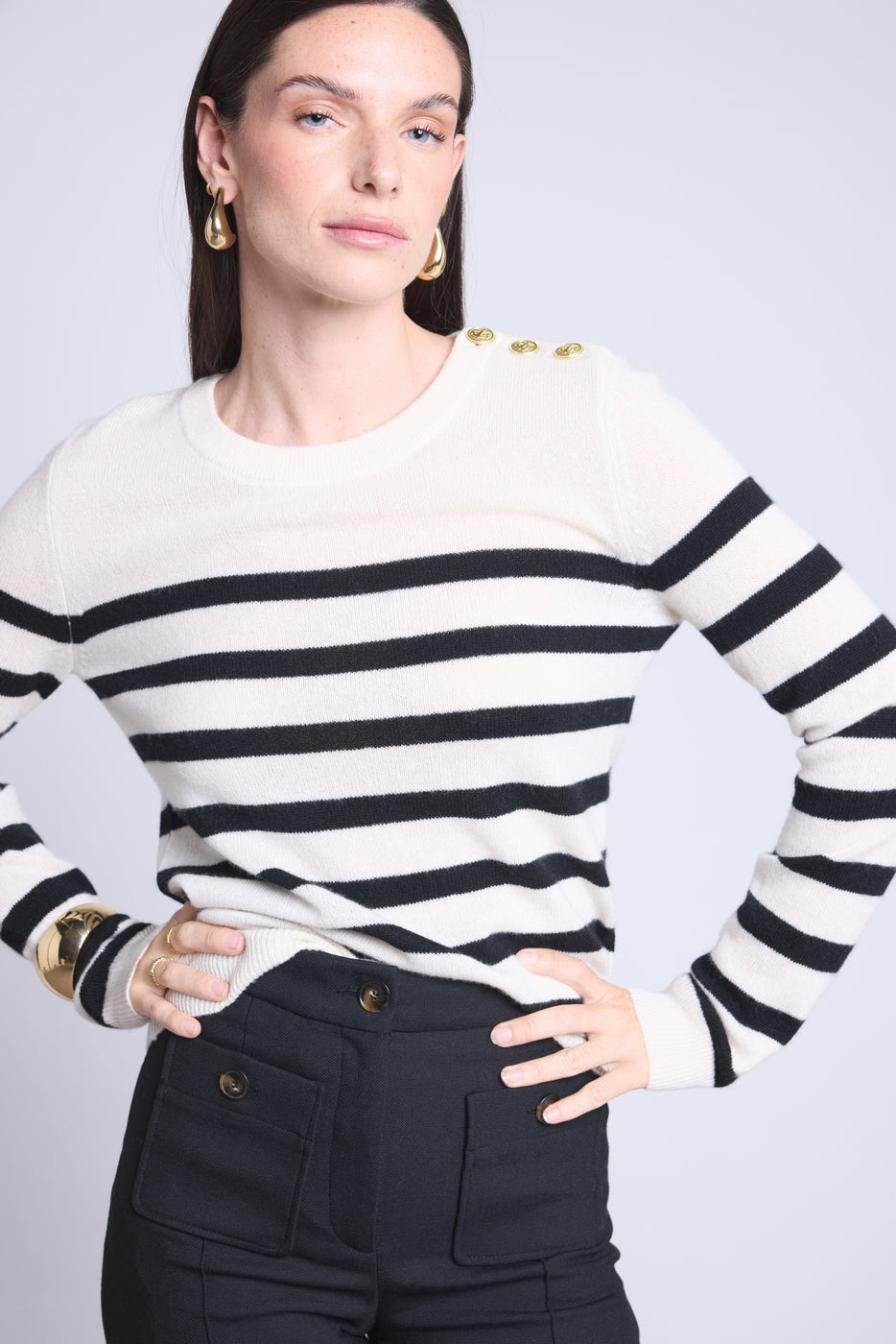 Pull Mariniere Carole - Blanc Noir - Femme
