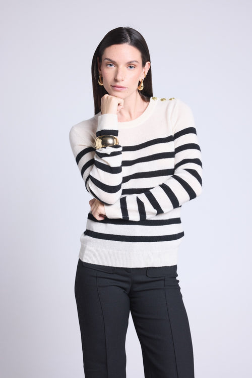 Pull Mariniere Carole - Blanc Noir - Femme