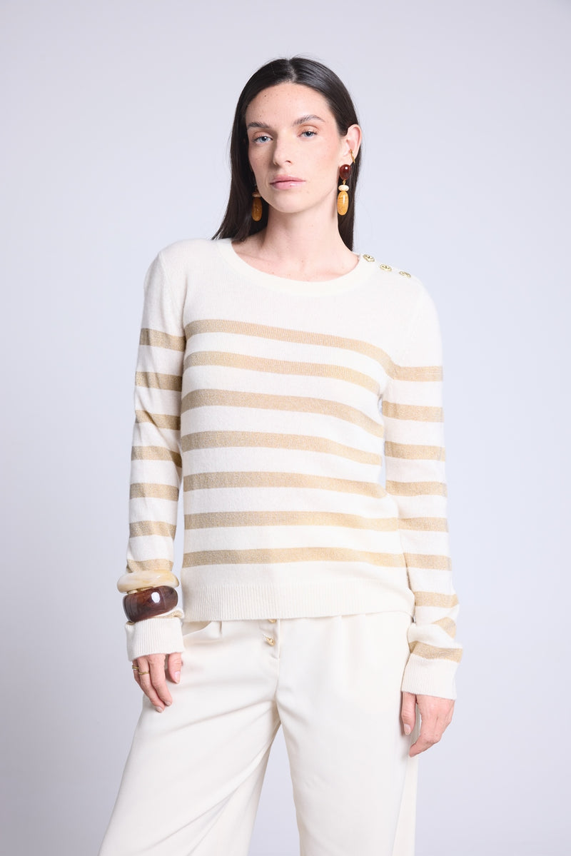 Pull Mariniere Carole - Blanc Dore - Femme