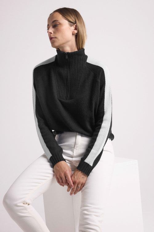 Pull Col Camioneur Zip Caroline - Noir Blanc