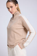 Pull Col Camioneur Zip Caroline - Beige Crème Blanc