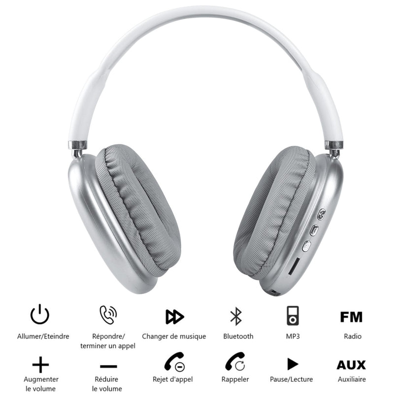 Bluetooth Wireless Headphones - Silver - Men - Women