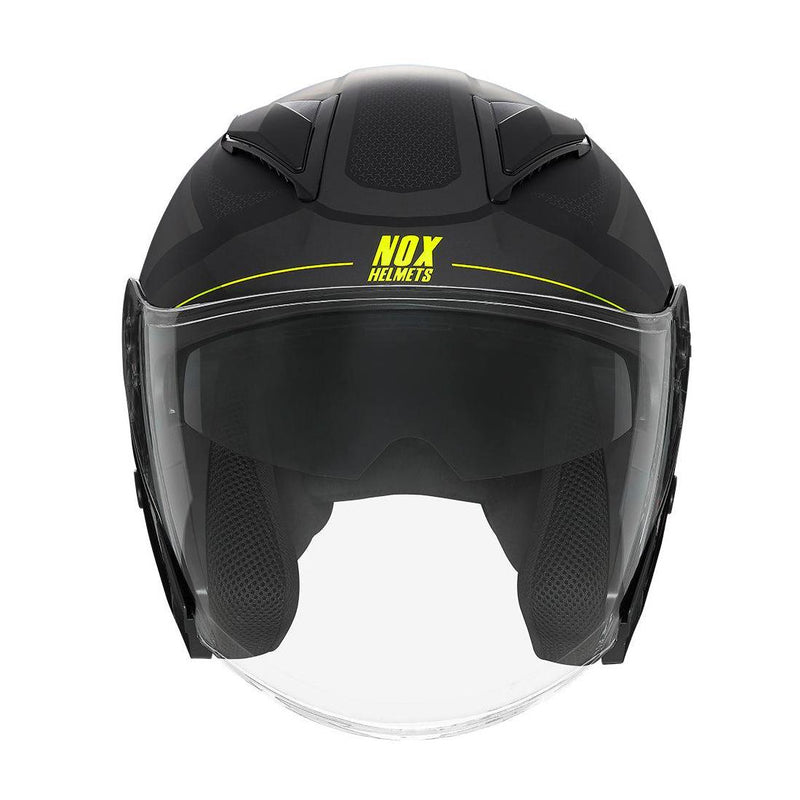 Casque Jet Nox N129 Triom Noir Mat - Jaune