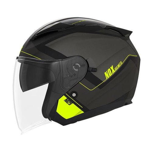 Casque Jet Nox N129 Triom Noir Mat - Jaune
