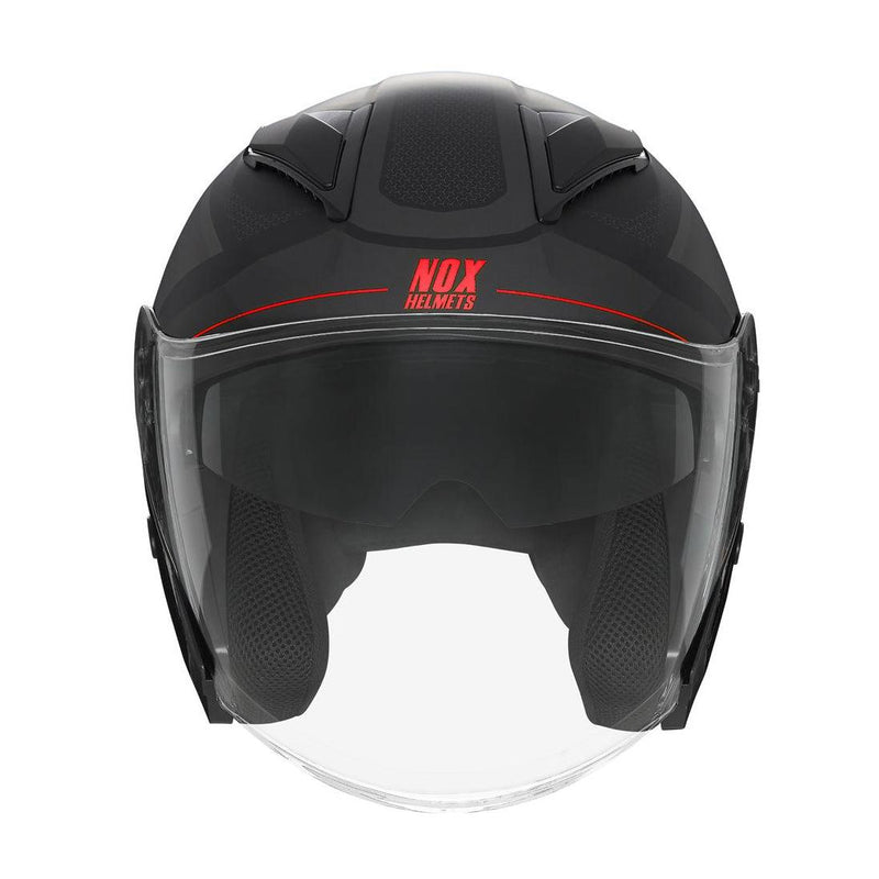 Casque Jet Nox N129 Triom Noir Mat - Rouge