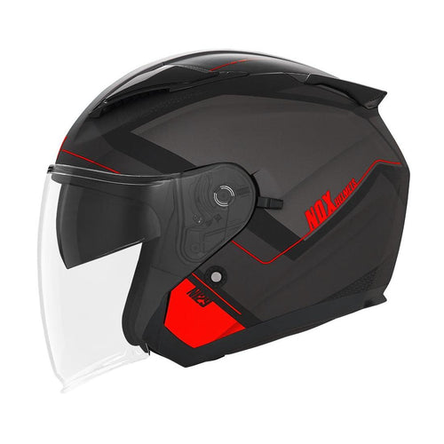 Casque Jet Nox N129 Triom Noir Mat - Rouge