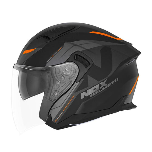 Casque Jet Nox N130 Klint Noir Mat - Orange