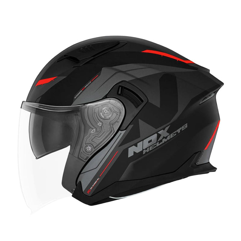 Casque Jet Nox N130 Klint Noir Mat - Rouge