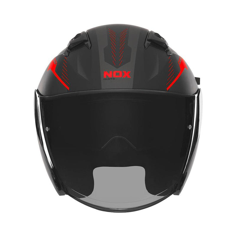 Casque Jet Nox N130 Myst Noir Mat - Rouge