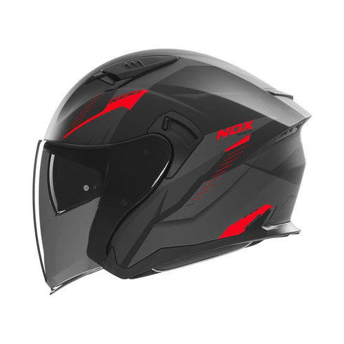 Casque Jet Nox N130 Myst Noir Mat - Rouge