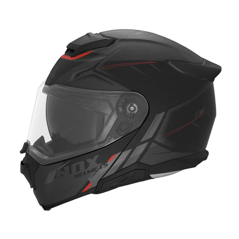 Casque Modulable Nox N967 Synchro Noir Mat - Rouge