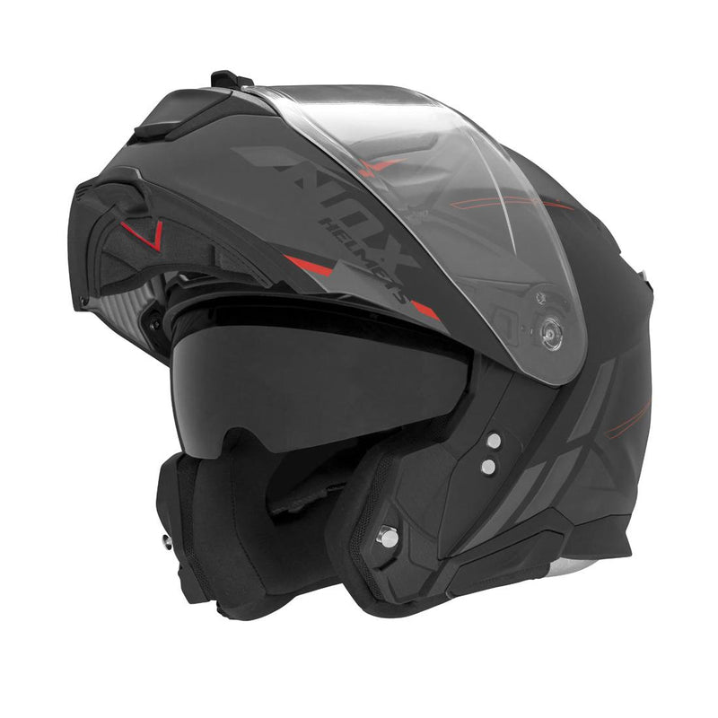 Casque Modulable Nox N967 Synchro Noir Mat - Rouge