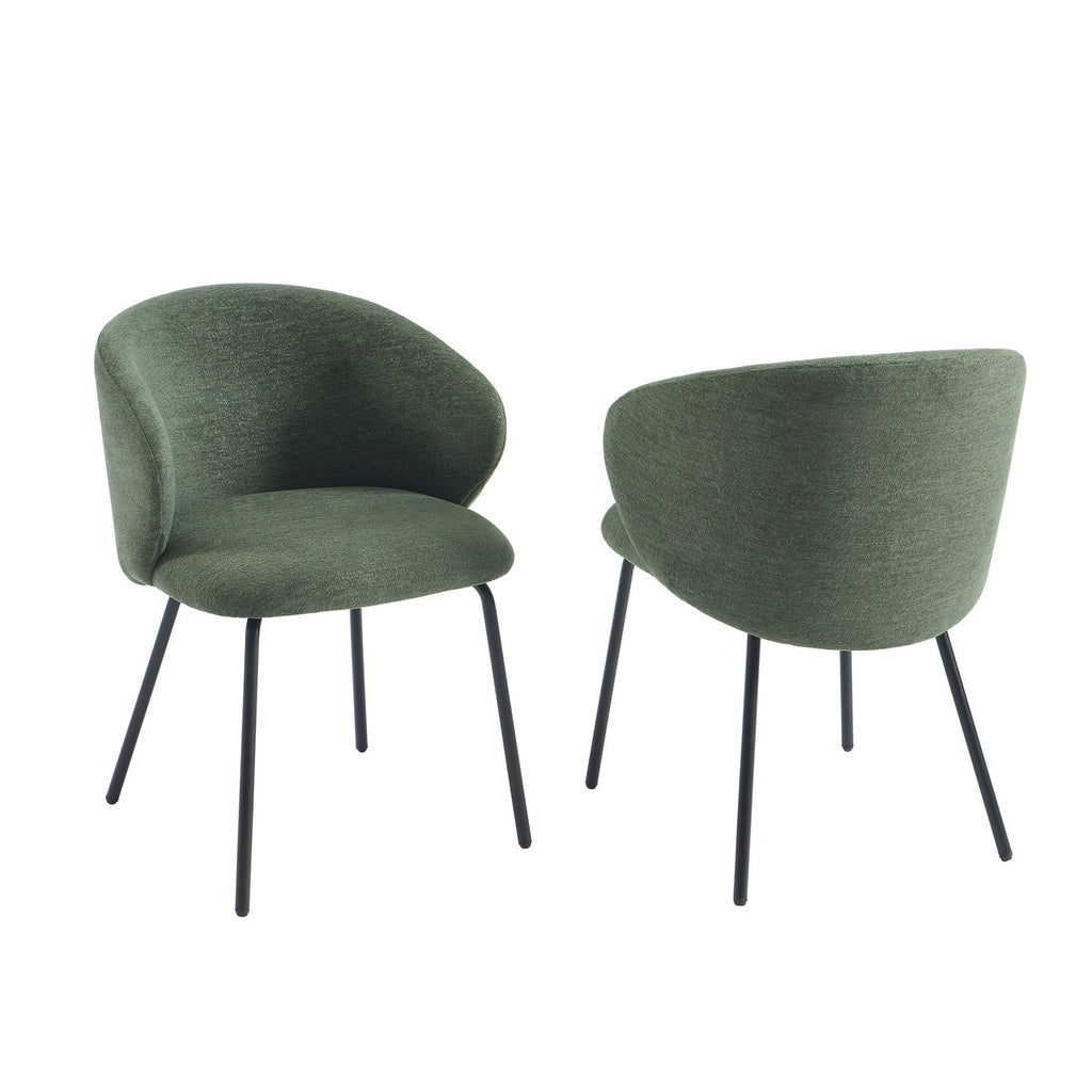 Cassie - Chairs - Chenille Fabric - Green And Black Metal Legs