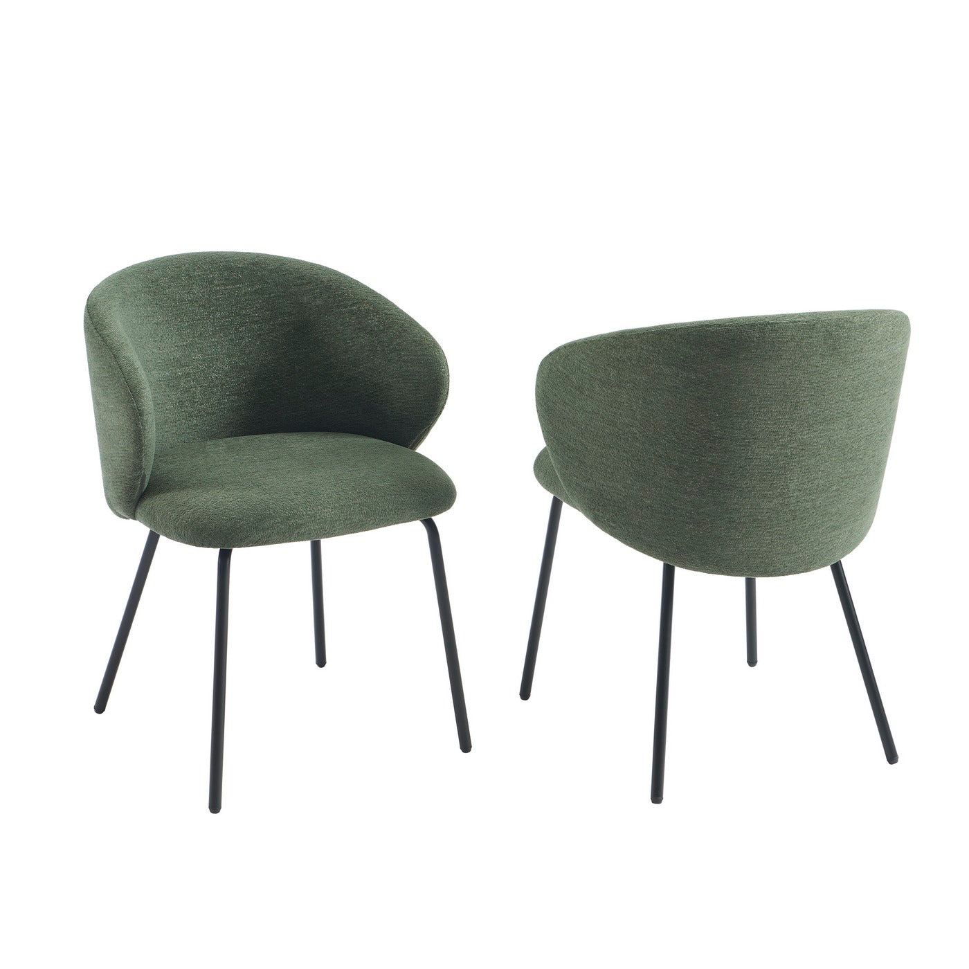 Cassie - Chairs - Chenille Fabric - Green And Black Metal Legs