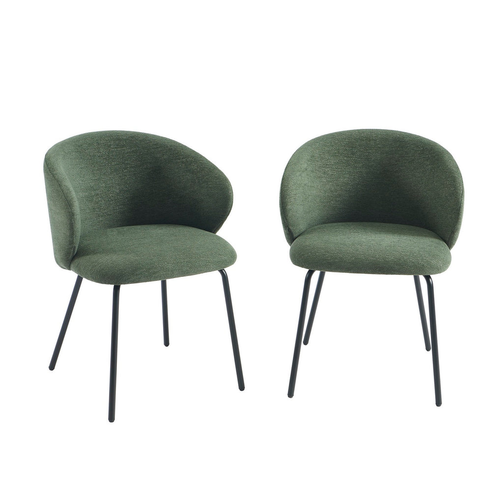 Cassie - Chairs - Chenille Fabric - Green And Black Metal Legs