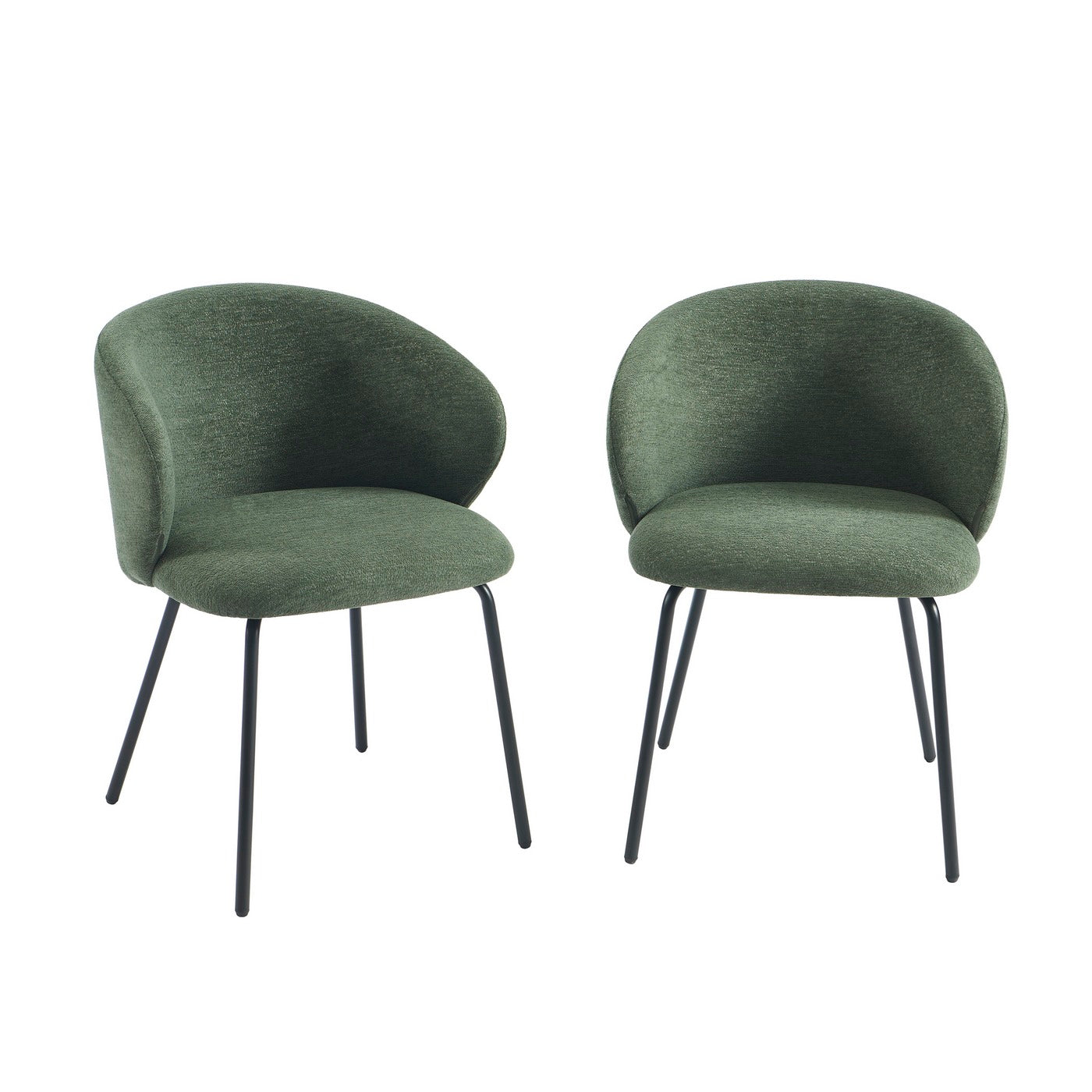Cassie - Chairs - Chenille Fabric - Green And Black Metal Legs