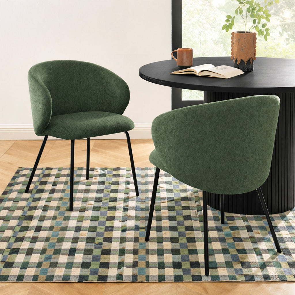 Cassie - Chairs - Chenille Fabric - Green And Black Metal Legs
