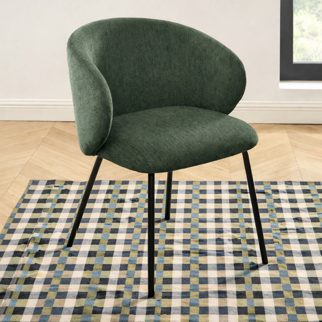 Cassie - Chairs - Chenille Fabric - Green And Black Metal Legs