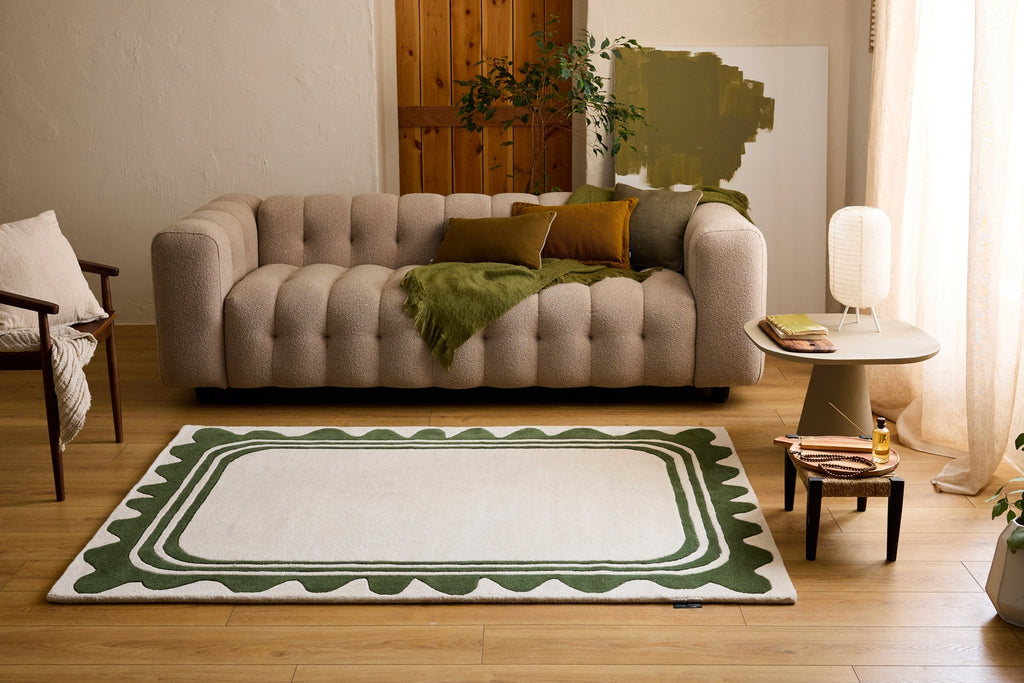 White cedar – Wavy wool rug – green White cedar