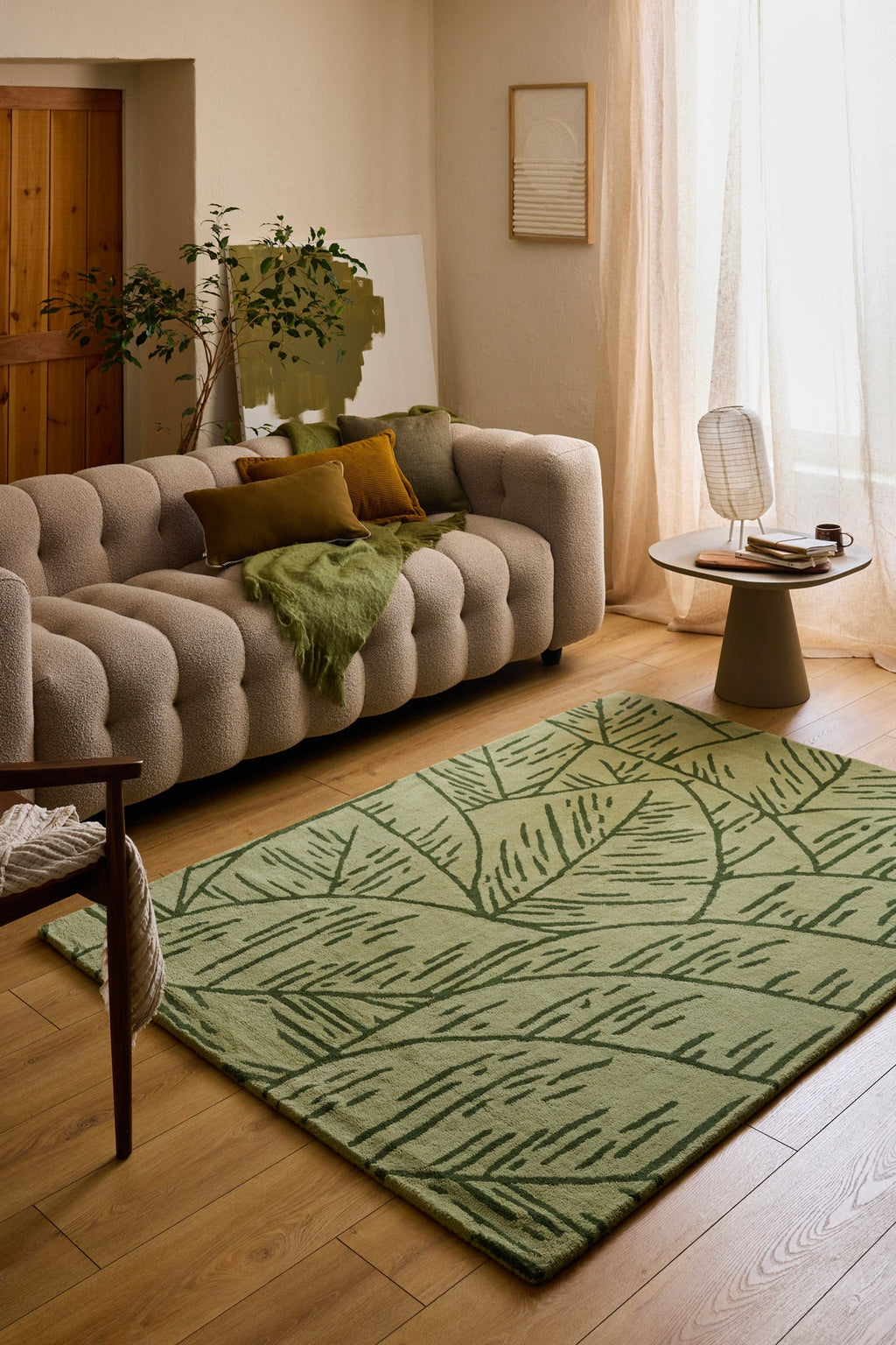 Cedro blanco – Alfombra de lana con motivos de follaje - verde Cedro blanco