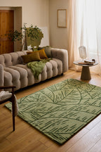 Cedro blanco – Alfombra de lana con motivos de follaje - verde Cedro blanco