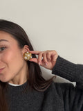 Boucles D’Oreilles Vintage - Résine Dorée Et Strass