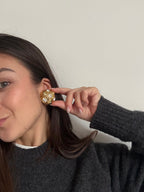 Boucles D’Oreilles Vintage - Résine Dorée Et Strass
