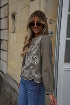 Blusa bordada Annie - Caqui