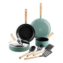 Greepan Mayflower Batterie De Cuisine 4Pcs Avec Couvercle Et Ustensiles - Turquoise