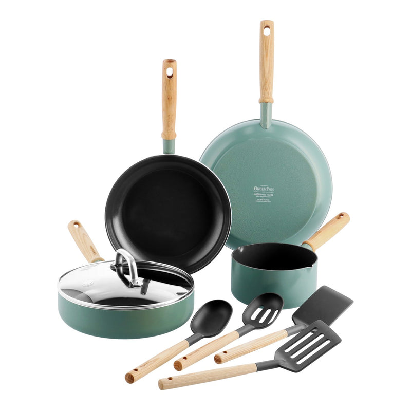 Greepan Mayflower Batterie De Cuisine 4Pcs Avec Couvercle Et Ustensiles - Turquoise