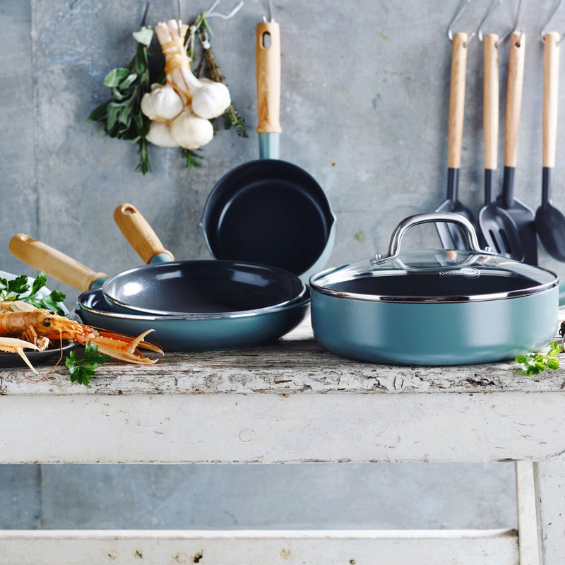 Greepan Mayflower Batterie De Cuisine 4Pcs Avec Couvercle Et Ustensiles - Turquoise
