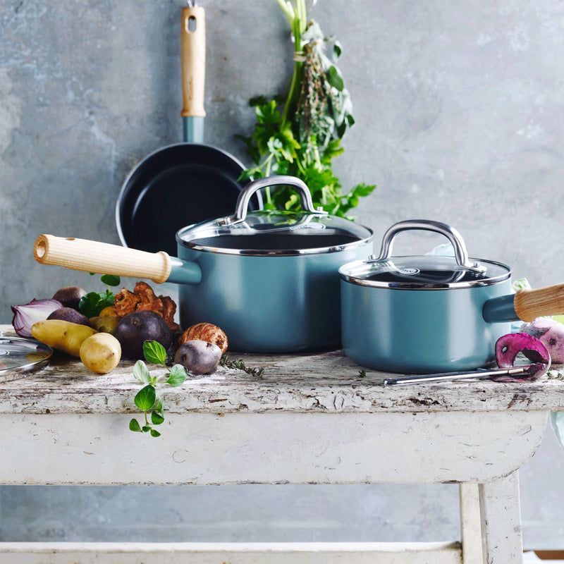 Greepan Mayflower Batterie De Cuisine 3Pcs Avec Couvercles - Turquoise