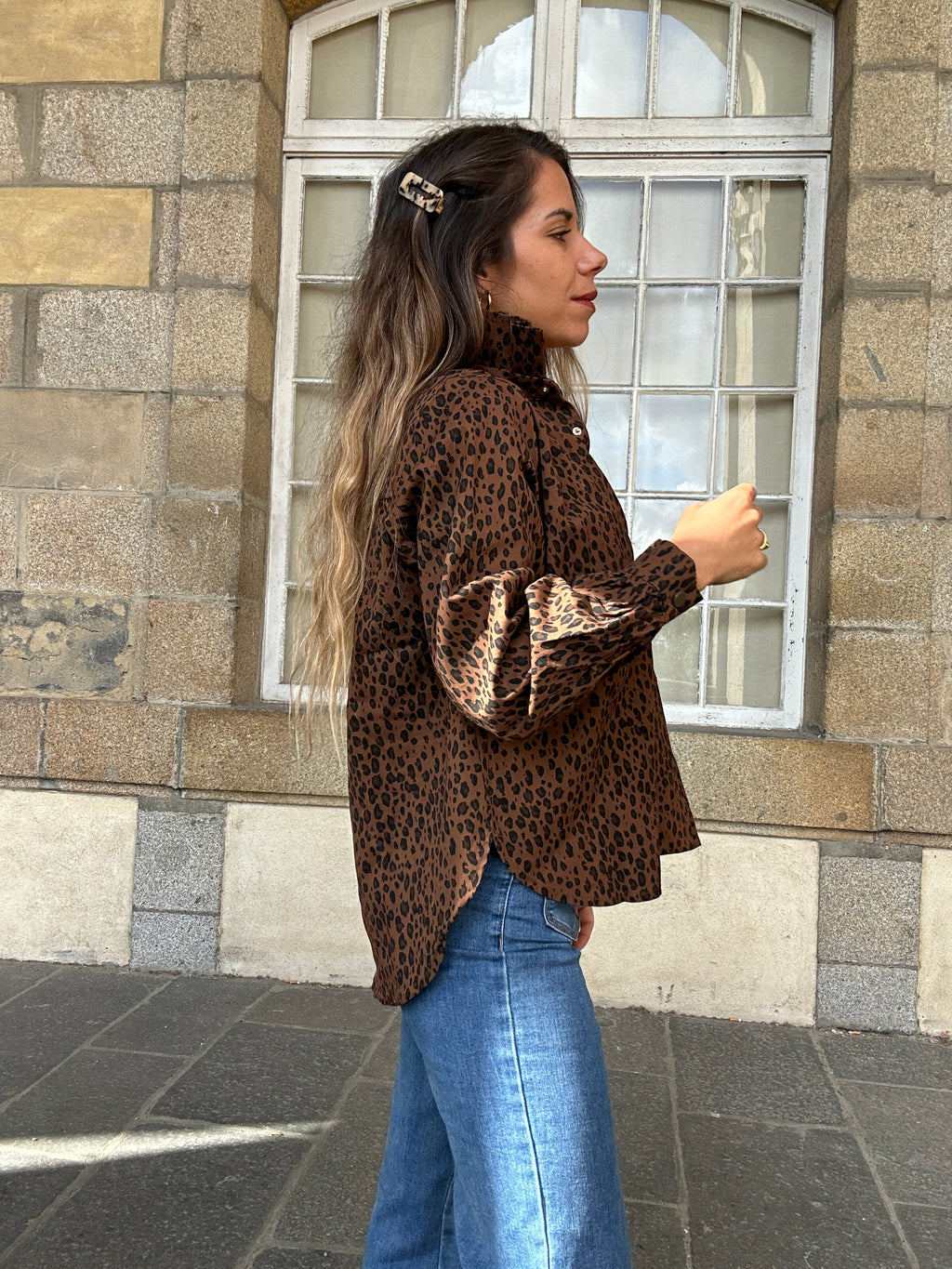Céleste brown leopard denim jacket