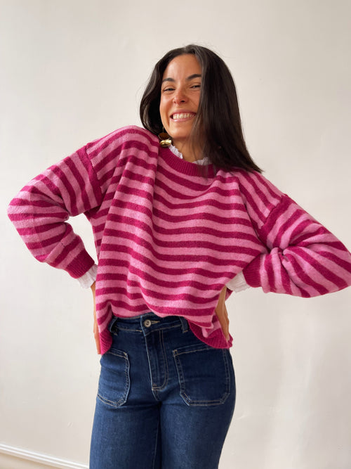 Pull Pia Fuchsia Et Rose