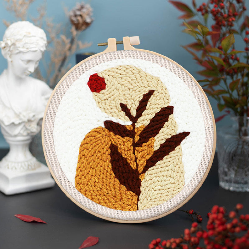 Punch Needle Feuille Et Soleil Rouge